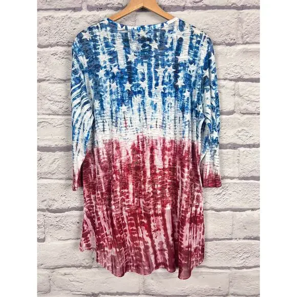 Jess & Jane Womens L Boho Artsy Eclectic Indie USA Rhinestone Star Tunic Top - Picture 4 of 12